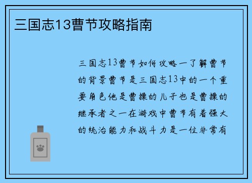 三国志13曹节攻略指南